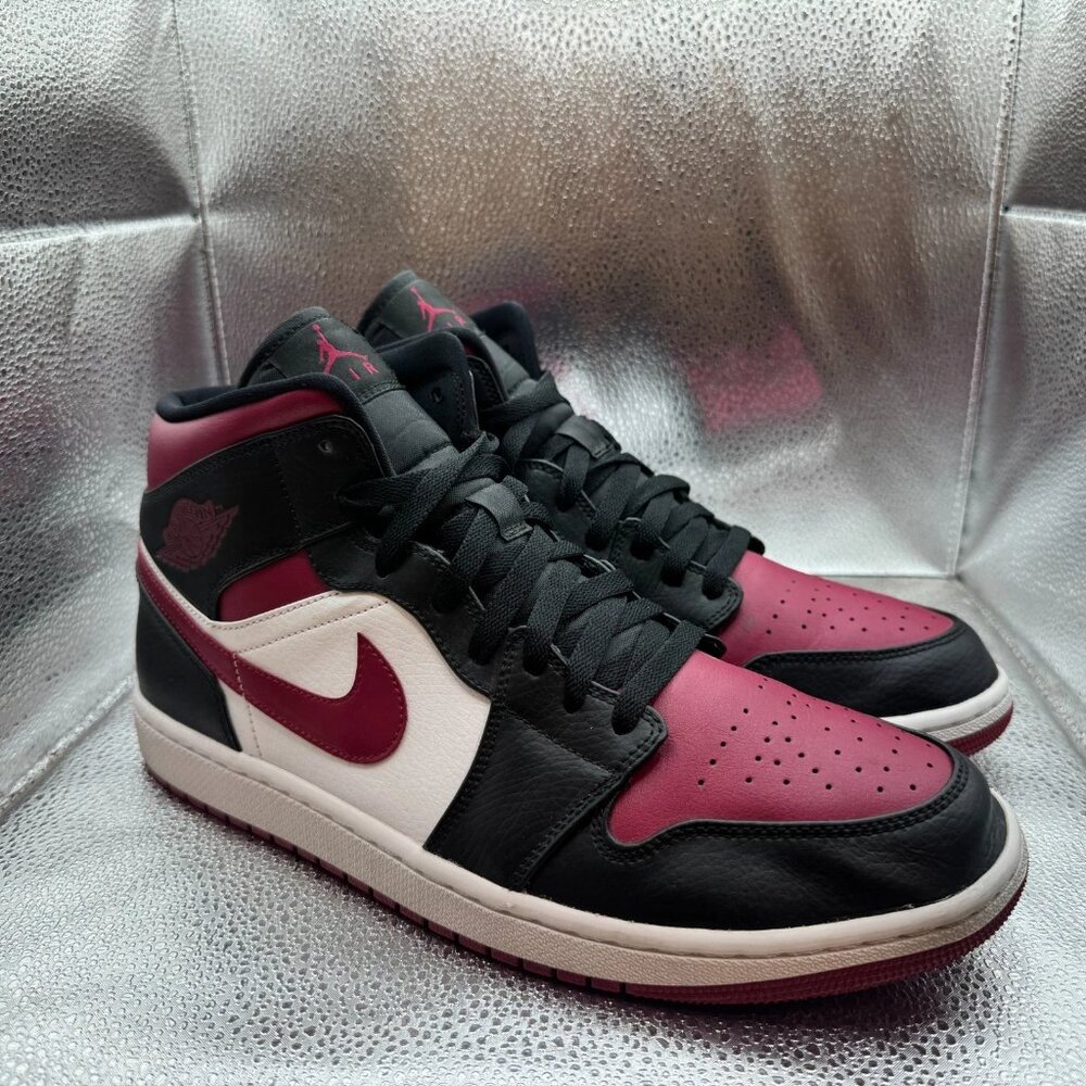 Size 12‎ Air Jordan 1 Mid Mens Black Noble Red Lace Up Sneakers 554724-066